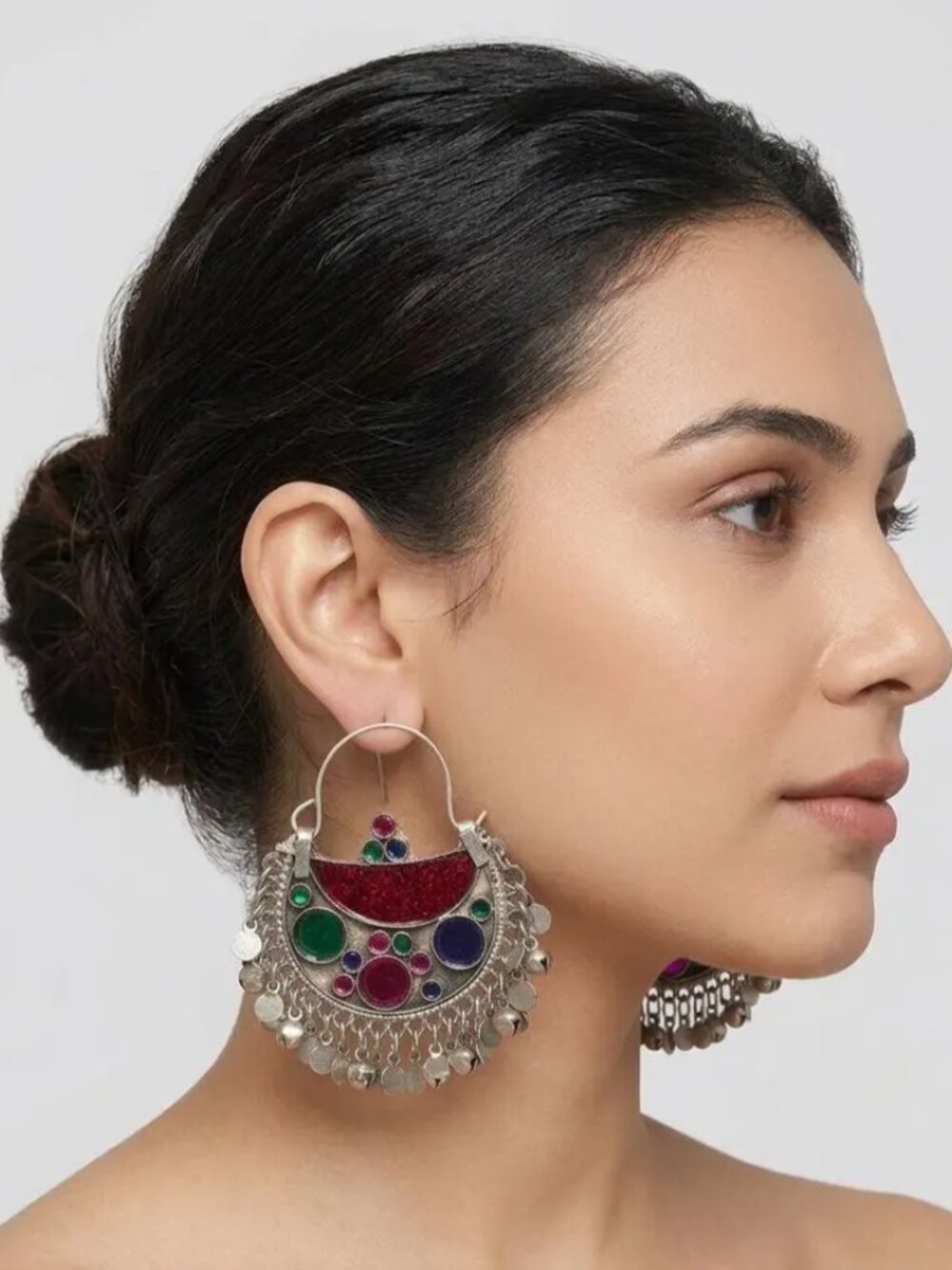 Afghan Kuchi Chandbali Earrings: Tribal Boho Jewelry